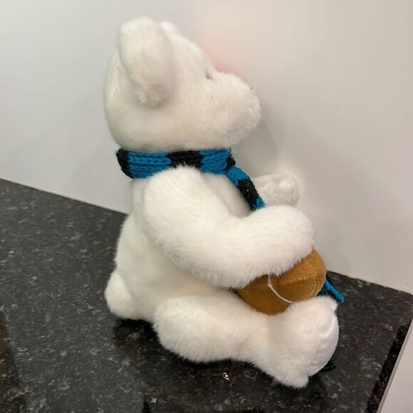 Fiesta sitting white bear w/green/white scarf & football 9" - Picture 6 of 11